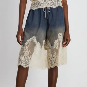 NEW Miss Rosier Sylvie Lace-Detail Denim Shorts - Small